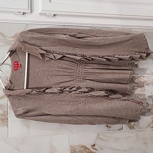 Brown over sweater with ruffle trim Medium